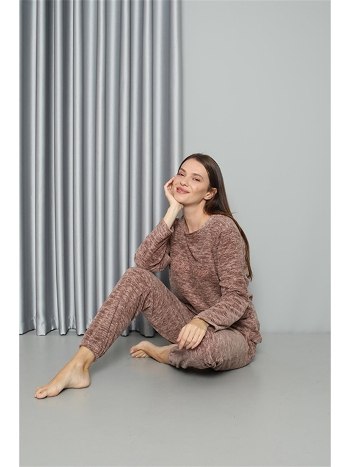 Yuvarlak Yaka Welsoft Polar Kadın Pijama Takımı Akbeniz 8519