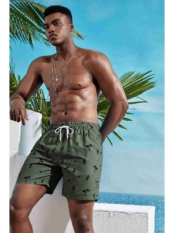 Basic Ananas ve Palmiye Baskılı Mayo Cepli Deniz Şortu Angelsin 3415