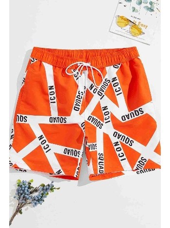 Angelsin Erkek Basic Standart Boy Baskılı Mayo Cepli Deniz Şortu Çok Renkli