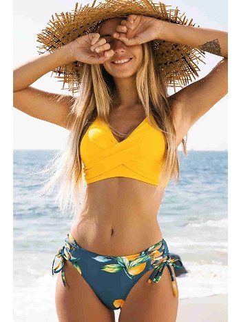 Angelsin Önden Çarpraz Bikini Üstü Sarı MS43229