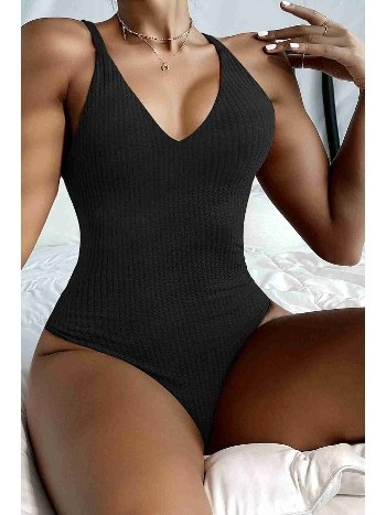 Özel Kumaş Çapraz Sırt Dekolteli Mayo Mayo Siyah Angelsin 4324