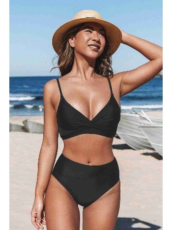 Önden Çarpraz Yüksek Bel Bikini Takım Siyah Angelsin MS4200