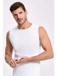 Pamuklu Beyaz Bisiklet Yaka Kolsuz Atlet Erkek İlke 1006