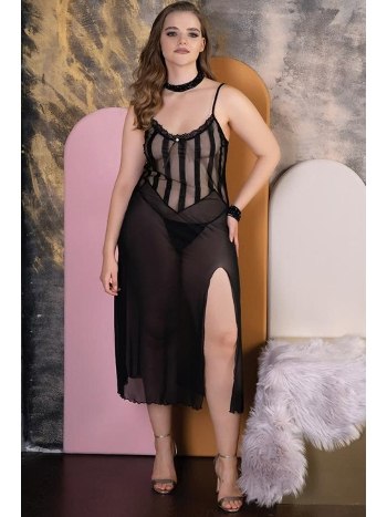 Büyük Beden Uzun Siyah Fantezi Gecelik İzabel 5007