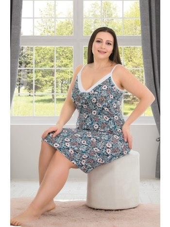 Pamuklu Çiçekli Tunik Gecelik Büyük Beden Lady 8728