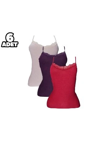 Flamlı Dantelli V Yaka İnce Askılı Kadın Atlet 6lı Defnem 5206