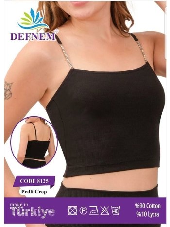 Taş Askılı Pamuklu Pedli Kadın Crop Defnem 8125