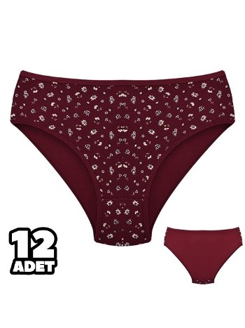 Bordo Desenli Yüksek Bel Kadın Külot Dondeza 201136