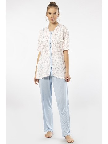 Battal Beden Düğmeli Kısa Kollu Pijama Takımı Mavi Türen 3370