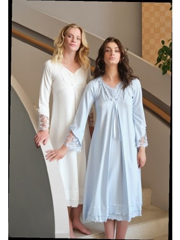 Uzun Kollu Dantelli Hamile Lohusa Gecelik Bone Club 5320