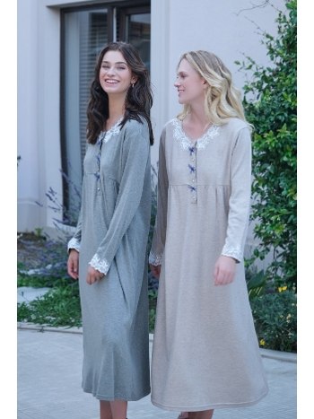 Uzun Kollu Düğmeli Hamile Lohusa Gecelik Bone Club 5517