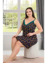 İp Askılı Büyük Beden Gecelik Tunik Lacivert Lady 8734