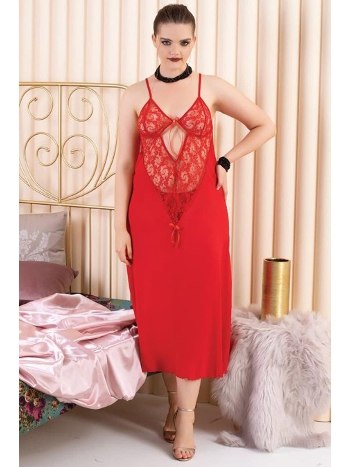 Kırmızı Uzun Fantezi Gecelik Poliamid Elastan İzabel 5005