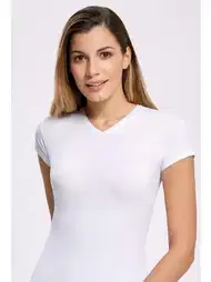 Likralı V Yaka Beyaz Body İlke 2262