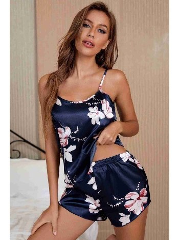Çiçekli Saten Şortlu Pijama Takımı Merry See MS3258