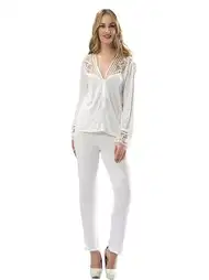 Saten Likralı Ekru Pijama Takımı Sistina 1574