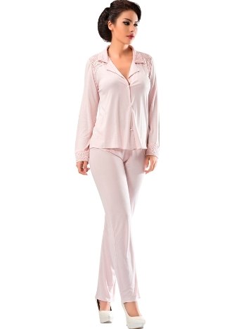 Pudra Saten Likra Pijama Takımı Sistina 1594