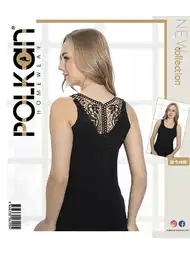 Kalın Askılı Sırtı Güpürlü Kadın Atlet Siyah Polkan 2145