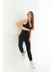 Lazer Kesim Yüksek Bel Siyah Kadın Tayt Emay 2711