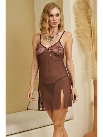 Şeffaf Dantel Detaylı Kısa Gecelik Takımı İzabel 1042