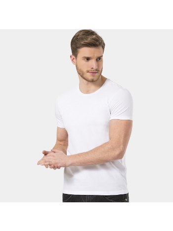 Kısa Kollu Bisiklet Yaka Pamuklu Tişört Wtshirt Carlo