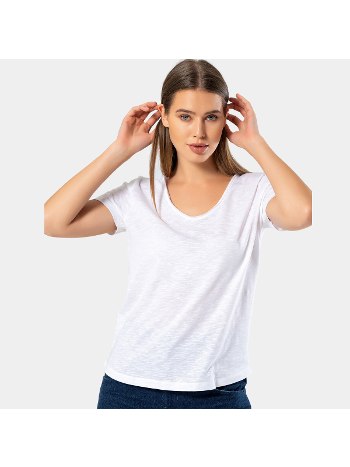 Geniş Yuvarlak Yaka Kısa Kollu Body Pamuk Wtshirt 1234