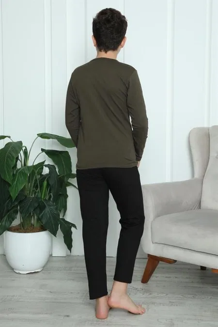 Black Yazılı Erkek Çocuk Penye Pijama Takım Akbeniz 20419 - Haki