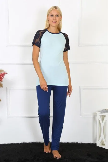 Kolu Dantelli Kadın Penye Pijama Takım Akbeniz 4148 - Su Yeşili