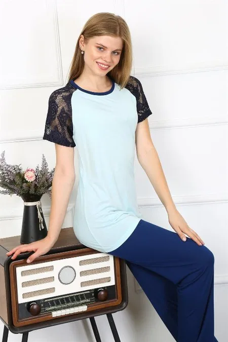 Kolu Dantelli Kadın Penye Pijama Takım Akbeniz 4148 - Su Yeşili