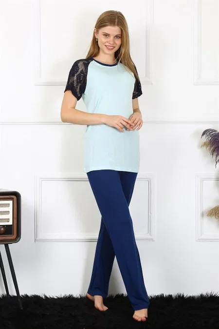 Kolu Dantelli Kadın Penye Pijama Takım Akbeniz 4148 - Su Yeşili