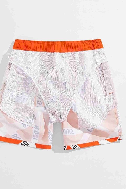 Angelsin Erkek Basic Standart Boy Baskılı Mayo Cepli Deniz Şortu Çok Renkli - Çok Renkli