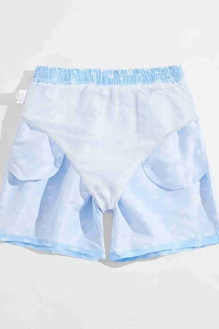 Basic Standart Boy Palmiye Baskılı Mayo Cepli Deniz Şortu Mavi - Mavi