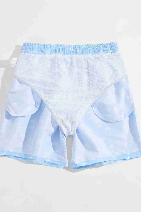 Basic Standart Boy Palmiye Baskılı Mayo Cepli Deniz Şortu Mavi - Mavi