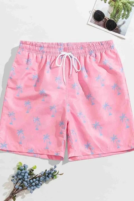 Standart Boy Palmiye Baskılı Mayo Cepli Deniz Şortu Pembe Angelsin 4415 - Pembe