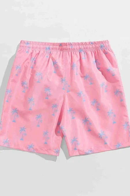 Standart Boy Palmiye Baskılı Mayo Cepli Deniz Şortu Pembe Angelsin 4415 - Pembe