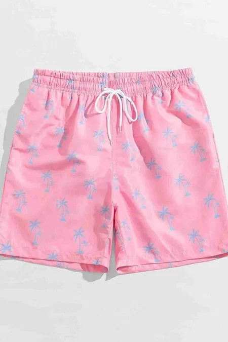Standart Boy Palmiye Baskılı Mayo Cepli Deniz Şortu Pembe Angelsin 4415 - Pembe