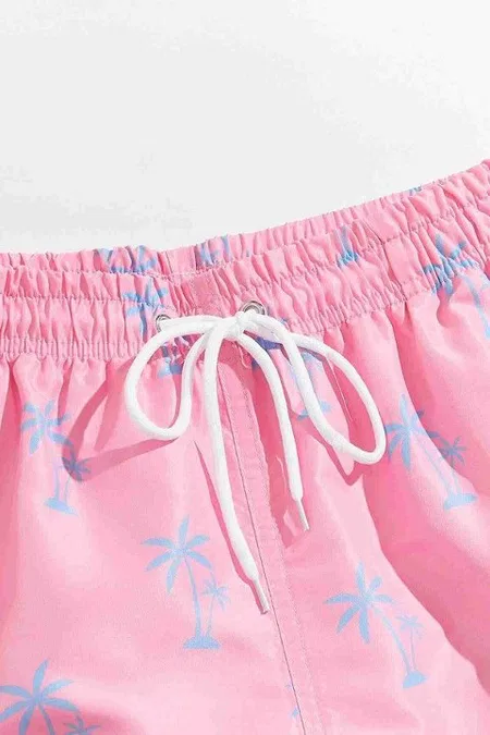 Standart Boy Palmiye Baskılı Mayo Cepli Deniz Şortu Pembe Angelsin 4415 - Pembe