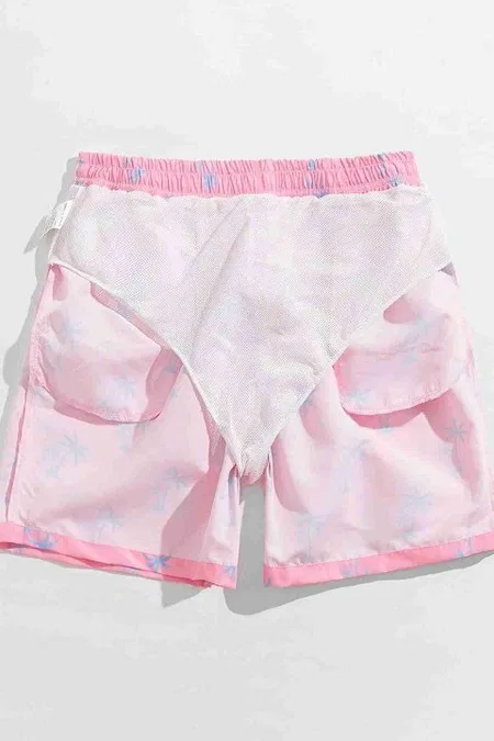 Standart Boy Palmiye Baskılı Mayo Cepli Deniz Şortu Pembe Angelsin 4415 - Pembe