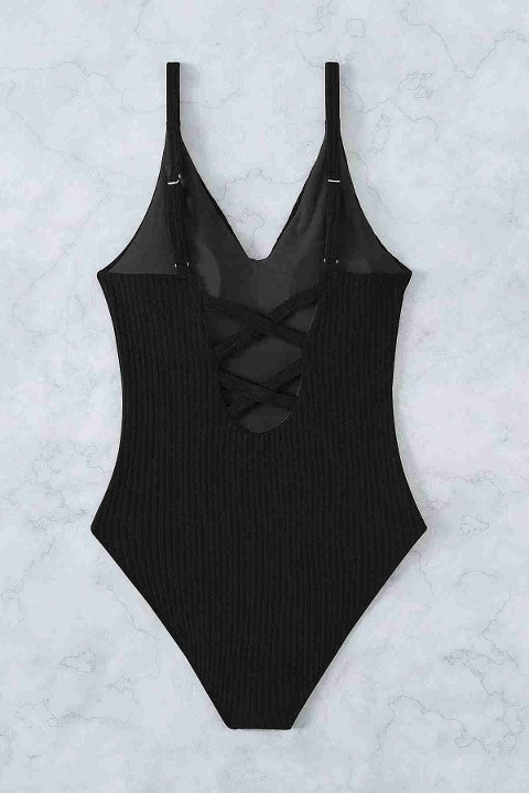 Özel Kumaş Çapraz Sırt Dekolteli Mayo Mayo Siyah Angelsin 4324 - Siyah