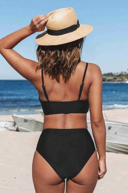 Angelsin Özel Tasarım Önden Çarpraz Bikini Üstü Siyah MS42009 - Siyah