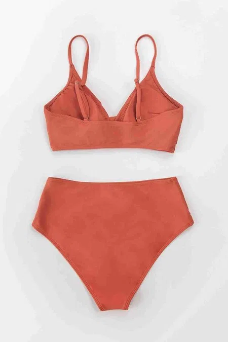Angelsin Önden Çarpraz Yüksek Bel Bikini Takım Kırmızı MS4200 - Kırmızı