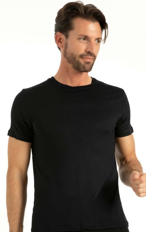 Bambu O Yaka Kısa Kol Fanila Siyah Q-En 602 - 2