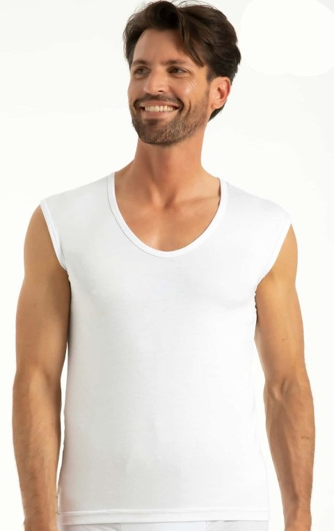 Bambu Sıfır Kol V Yaka Atlet Q-En 601 - Beyaz