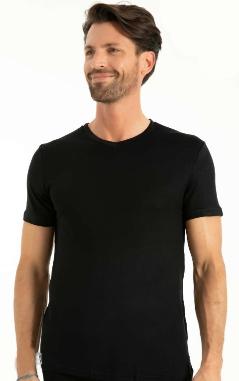 Bambu V Yaka Kısa Kol Fanila Siyah Q-En 603 - 2