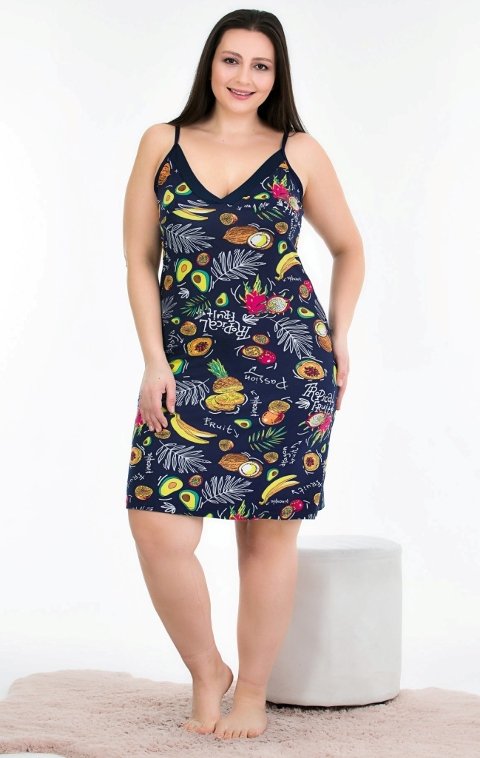 Pamuklu Elastan Büyük Beden Tunik Elbise Lady 8716 - Lacivert