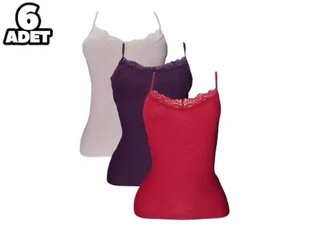 Flamlı Dantelli V Yaka İnce Askılı Kadın Atlet 6lı Defnem 5206