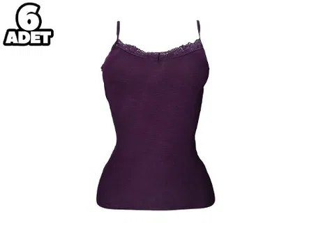 Flamlı Dantelli V Yaka İnce Askılı Kadın Atlet 6lı Defnem 5206 - Mor