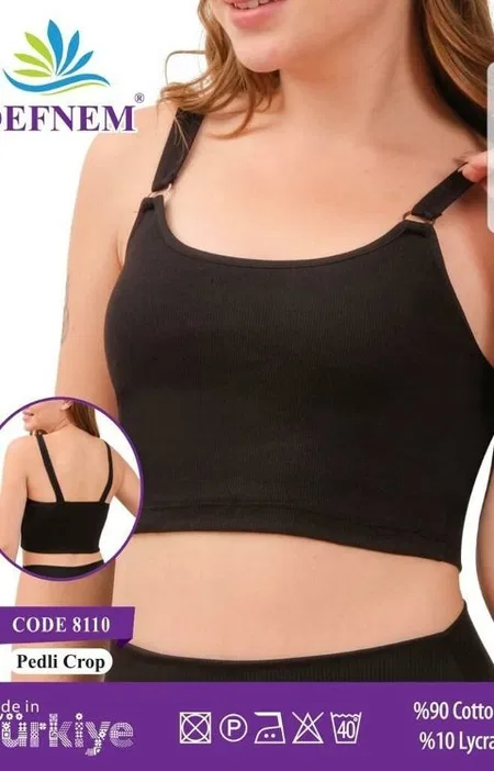 Metal Tokalı Ayarlanabilir Askılı Pamuklu Pedli Crop Defnem 8110 - Siyah