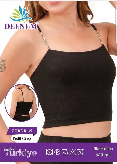 Taş Askılı Pamuklu Pedli Kadın Crop Defnem 8125