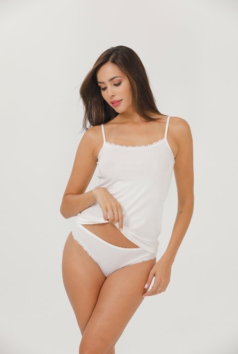 Dantelli Ip Askılı Pamuklu Atlet Kadın İlke 2421 - Ekru